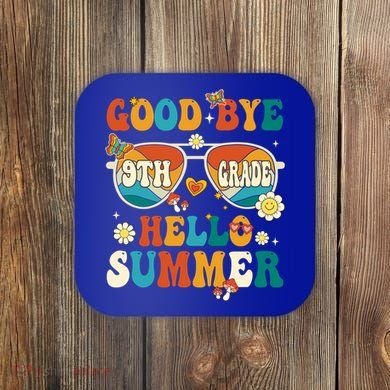 Retro Groovy Goodbye 9th Grade Graduation Hello Summer Funny Gift Coaster