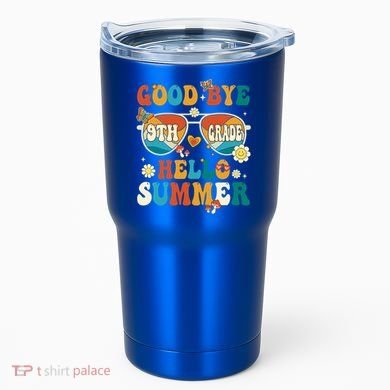 Retro Groovy Goodbye 9th Grade Graduation Hello Summer Funny Gift Tumbler