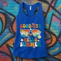 Retro Groovy Goodbye 9th Grade Graduation Hello Summer Funny Gift Women's Tank Top thumb 3