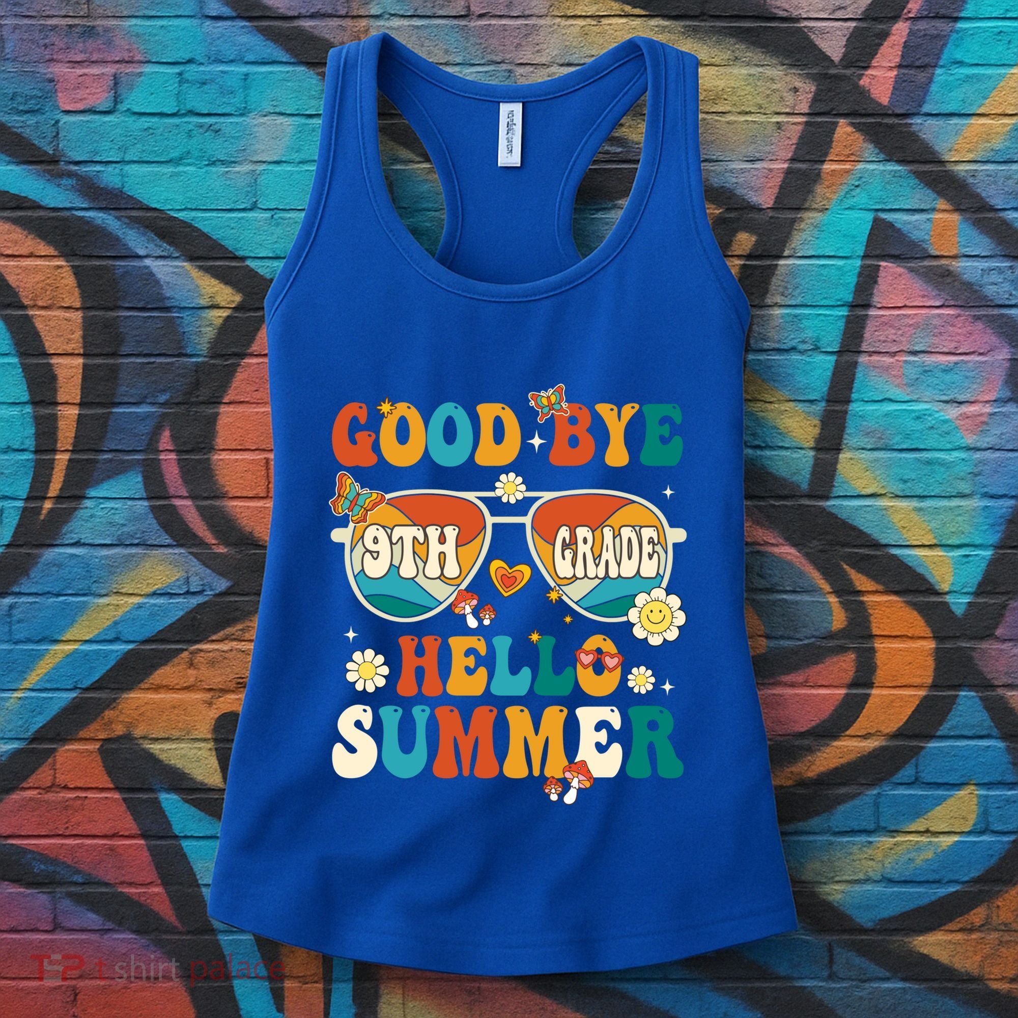Retro Groovy Goodbye 9th Grade Graduation Hello Summer Funny Gift Women's Tank Top