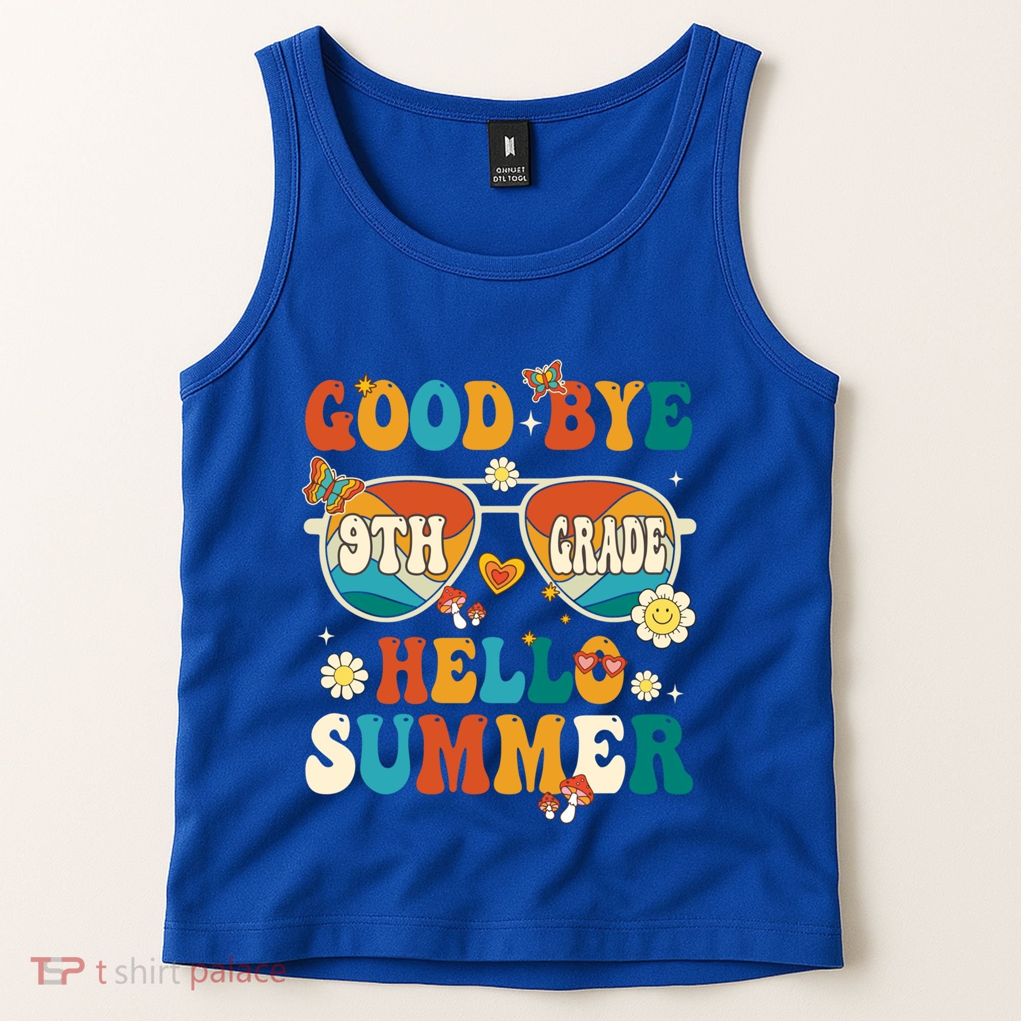 Retro Groovy Goodbye 9th Grade Graduation Hello Summer Funny Gift Tank Top
