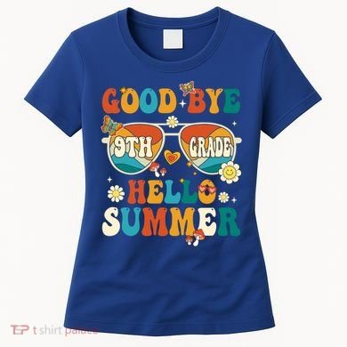 Retro Groovy Goodbye 9th Grade Graduation Hello Summer Funny Gift Women's T-Shirt
