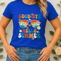 Retro Groovy Goodbye 9th Grade Graduation Hello Summer Funny Gift Women's T-Shirt thumb 2