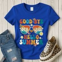 Retro Groovy Goodbye 9th Grade Graduation Hello Summer Funny Gift Women's T-Shirt thumb 3