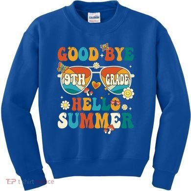 Retro Groovy Goodbye 9th Grade Graduation Hello Summer Funny Gift Kids Sweatshirt