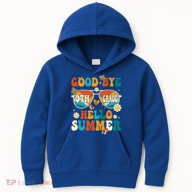 Retro Groovy Goodbye 9th Grade Graduation Hello Summer Funny Gift Kids Hoodie