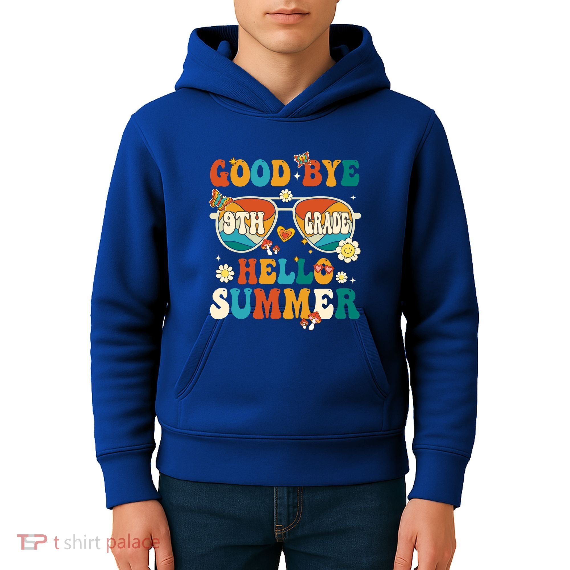 Retro Groovy Goodbye 9th Grade Graduation Hello Summer Funny Gift Kids Hoodie