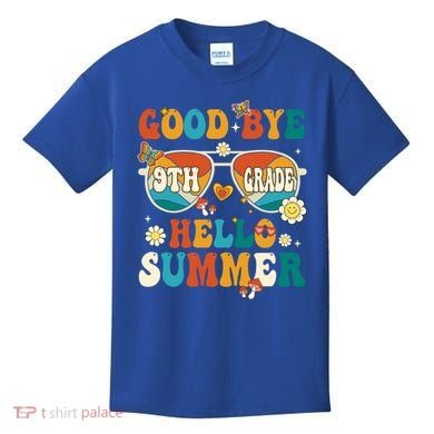 Retro Groovy Goodbye 9th Grade Graduation Hello Summer Funny Gift Kids T-Shirt