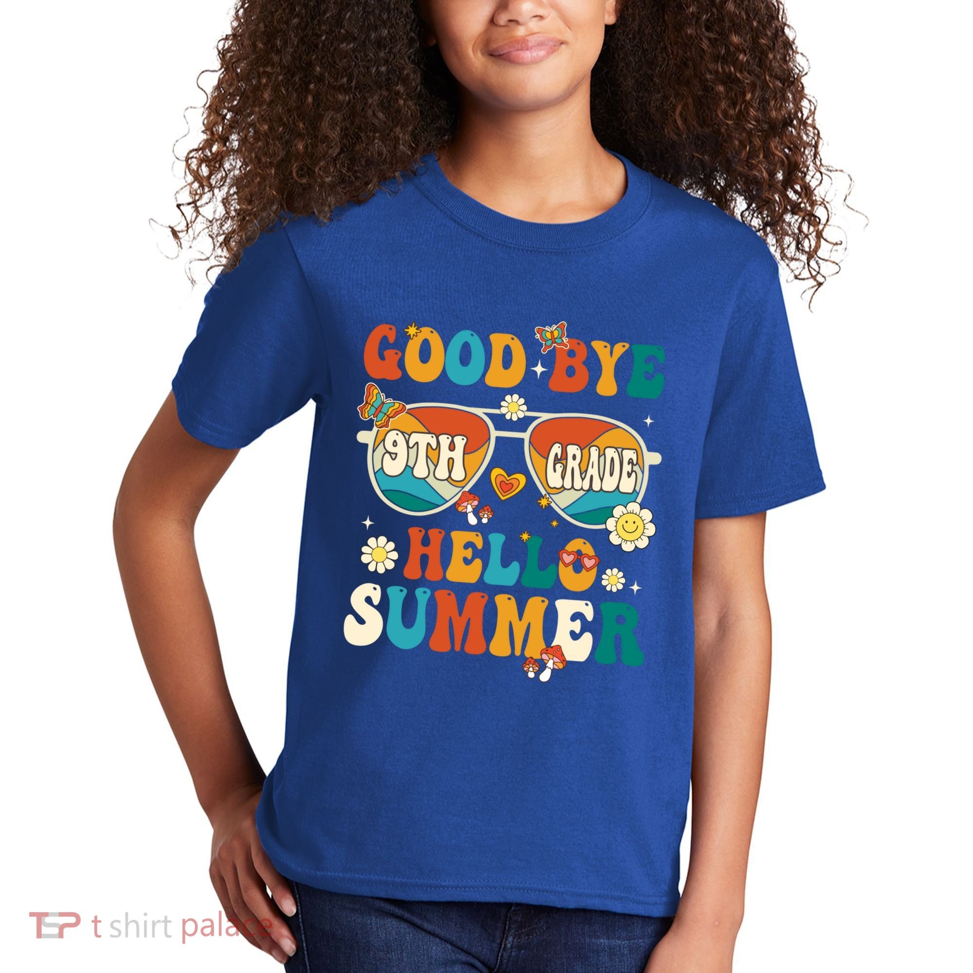 Retro Groovy Goodbye 9th Grade Graduation Hello Summer Funny Gift Kids T-Shirt
