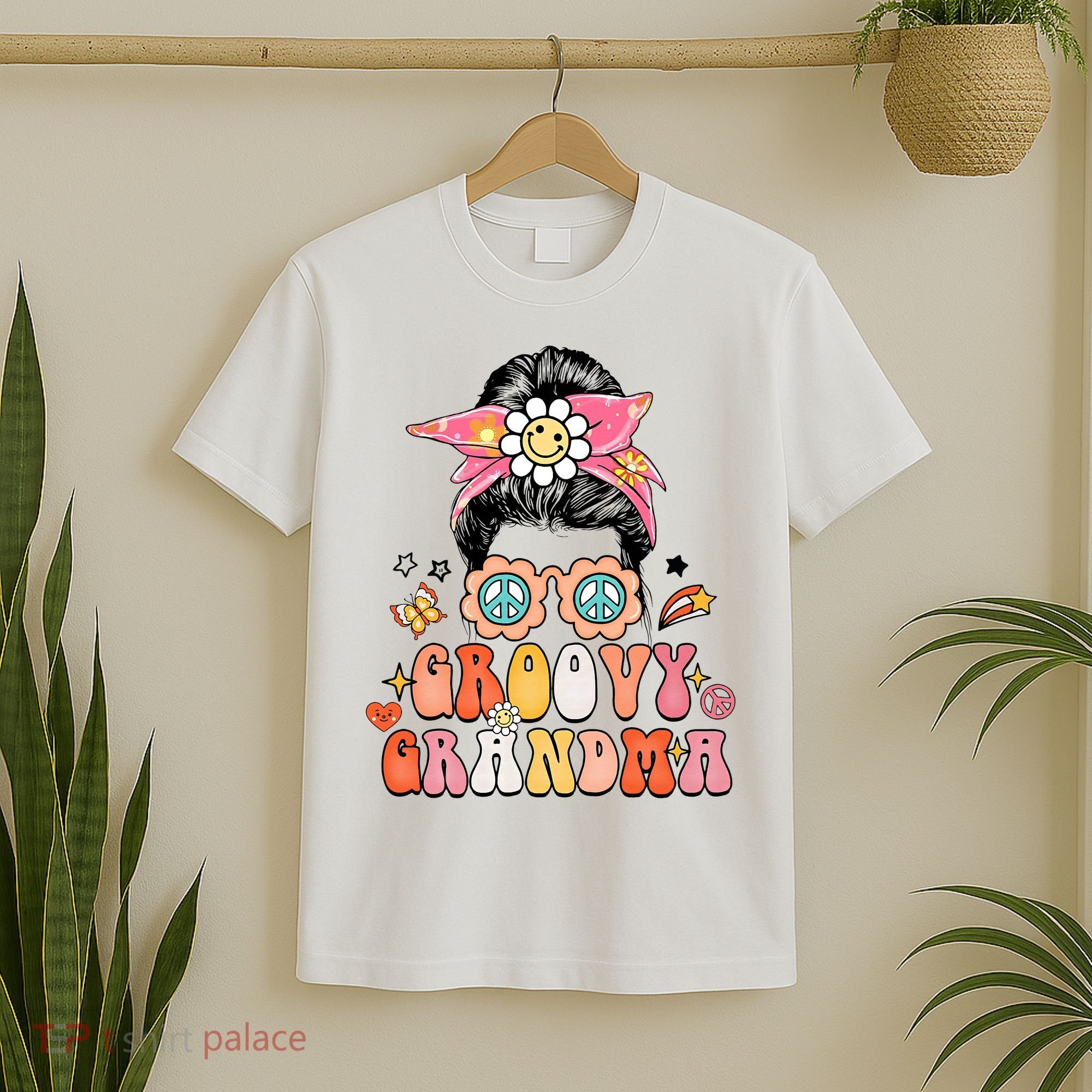 Retro Groovy Grandma Messy Bun  Hippie Family Matching T-Shirt