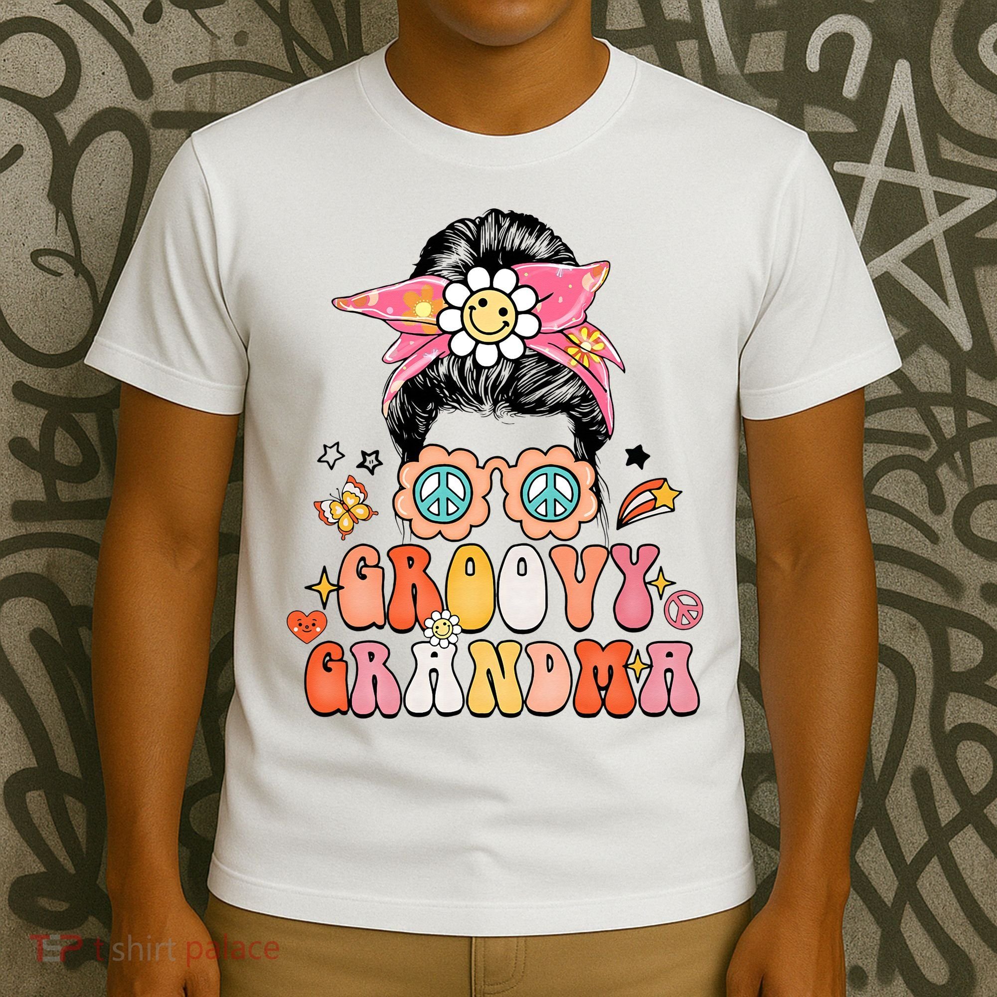 Retro Groovy Grandma Messy Bun  Hippie Family Matching T-Shirt