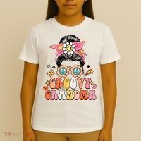 Retro Groovy Grandma Messy Bun  Hippie Family Matching T-Shirt thumb 4