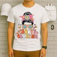 Retro Groovy Grandma Messy Bun  Hippie Family Matching T-Shirt thumb 6