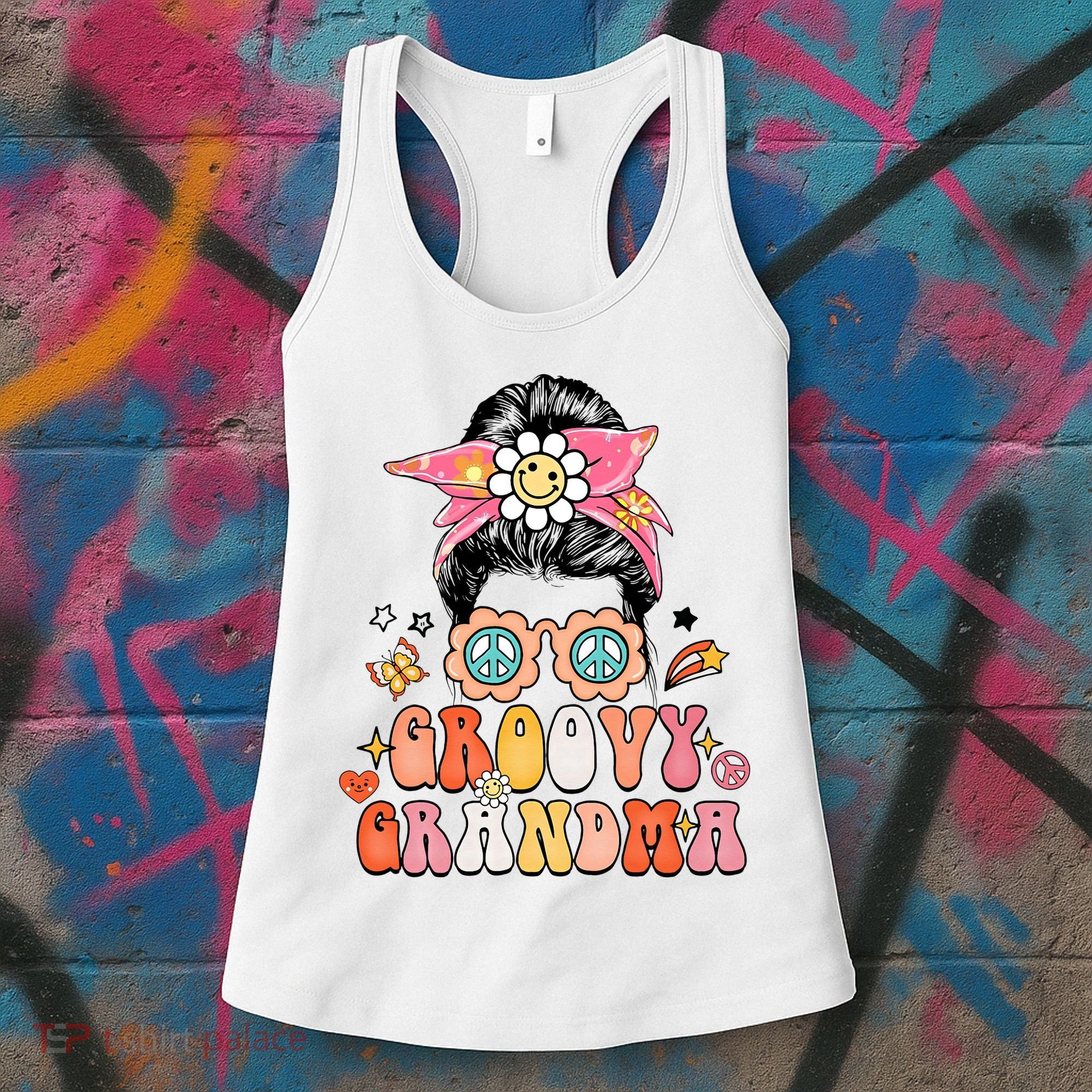 Retro Groovy Grandma Messy Bun  Hippie Family Matching Women's Tank Top