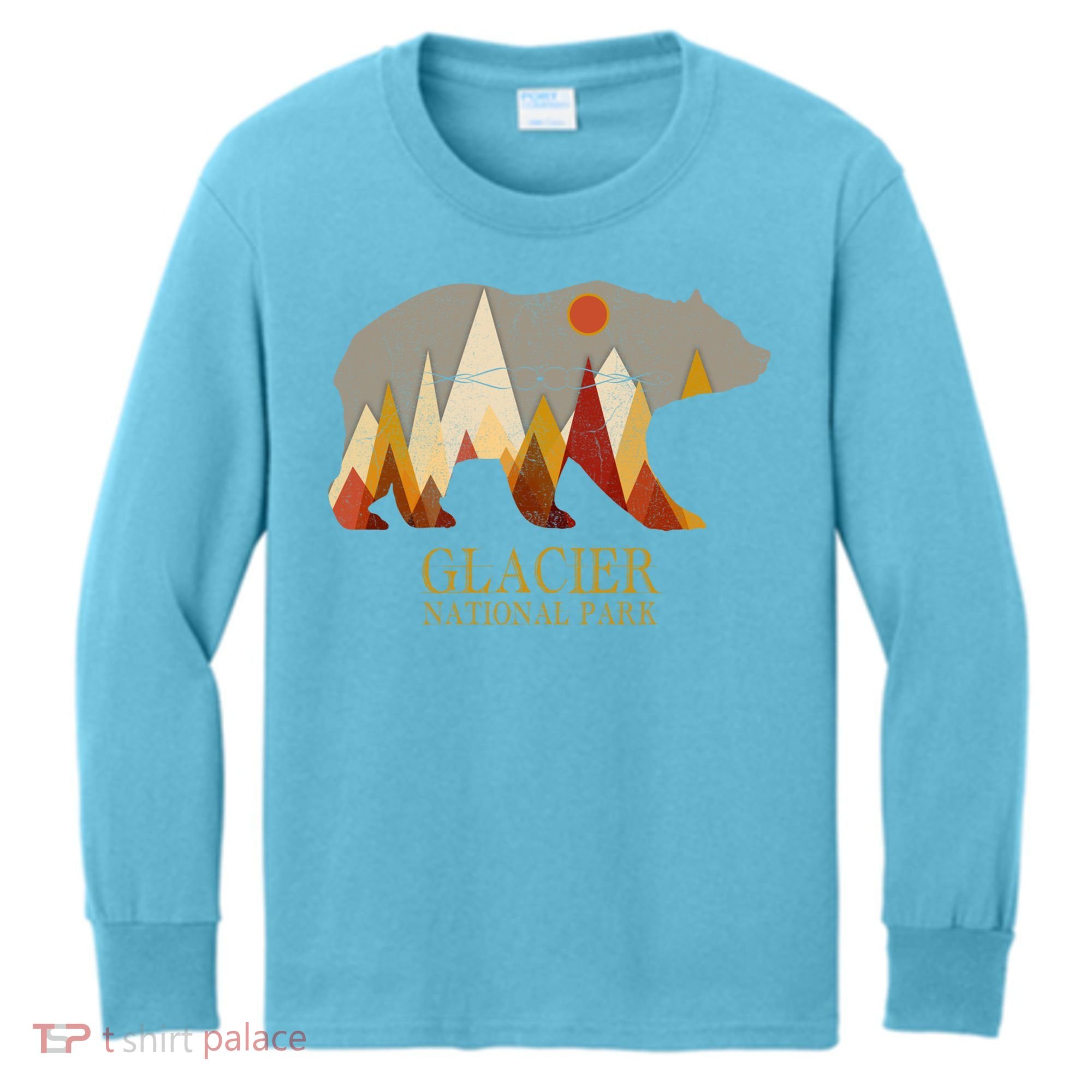 Retro Glacier Grizzly Bear Gift National Park Gift Kids Long Sleeve Shirt