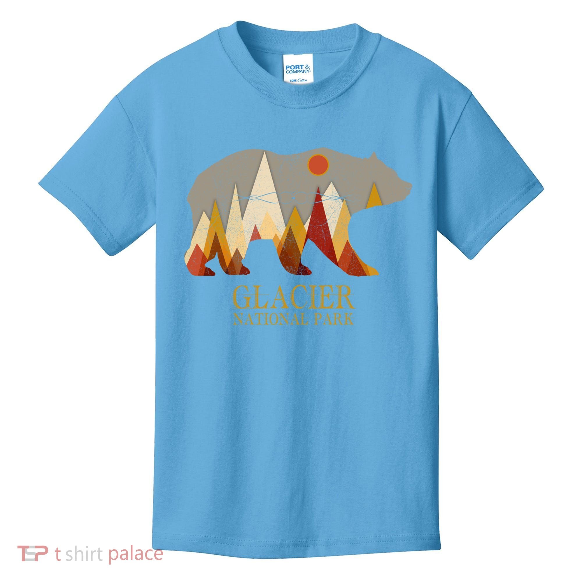 Retro Glacier Grizzly Bear Gift National Park Gift Kids T-Shirt