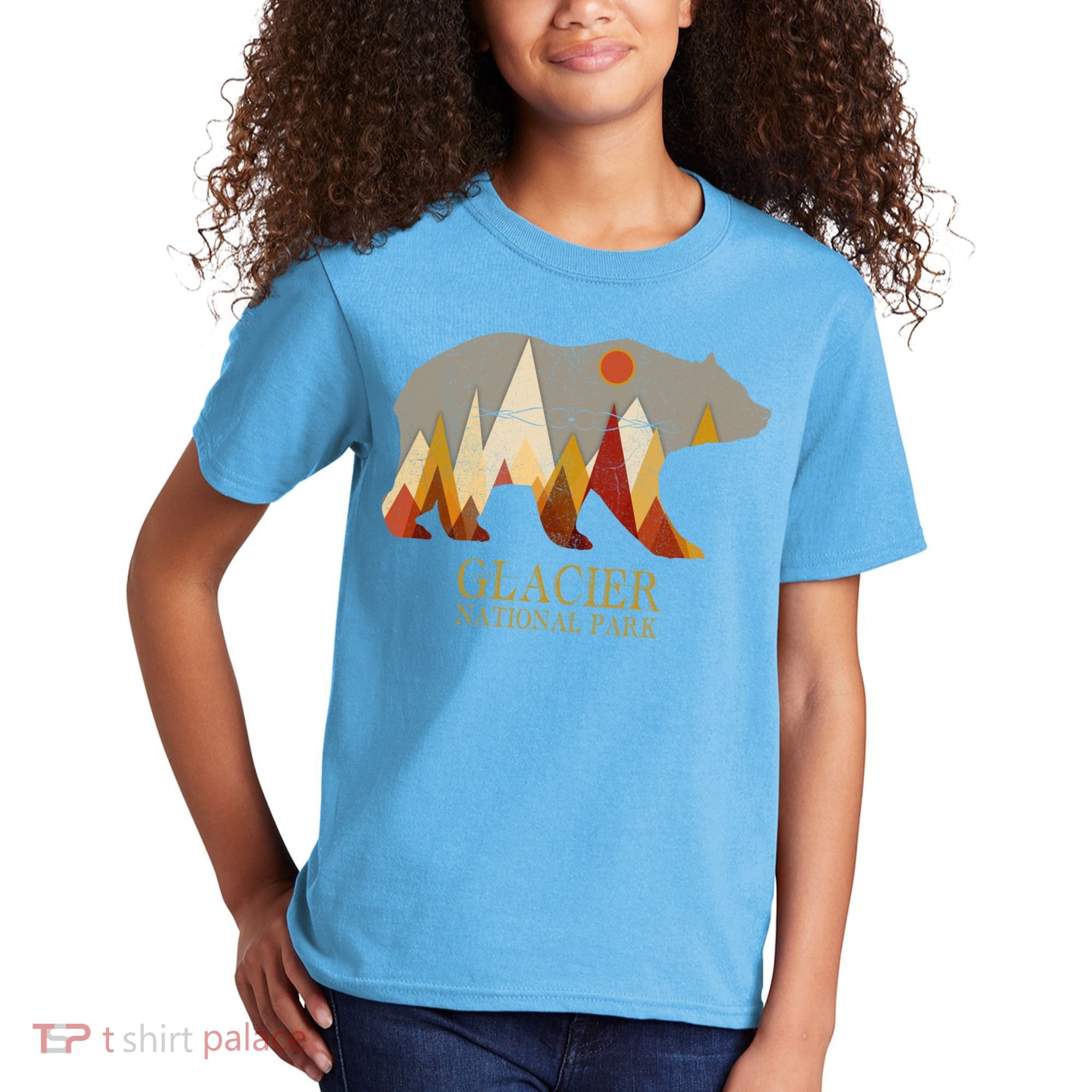 Retro Glacier Grizzly Bear Gift National Park Gift Kids T-Shirt