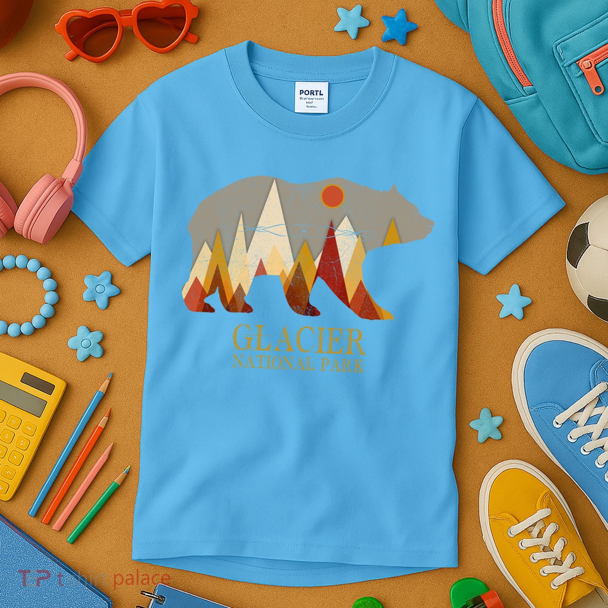 Retro Glacier Grizzly Bear Gift National Park Gift Kids T-Shirt