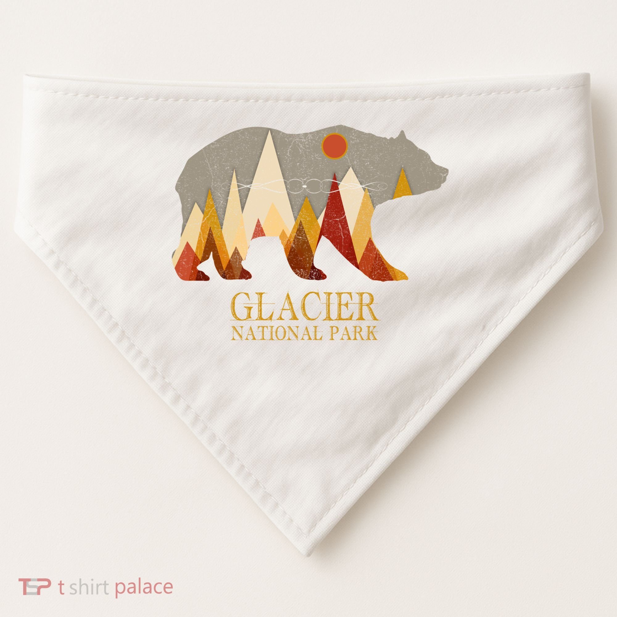 Retro Glacier Grizzly Bear Gift National Park Gift USA-Made Doggie Bandana