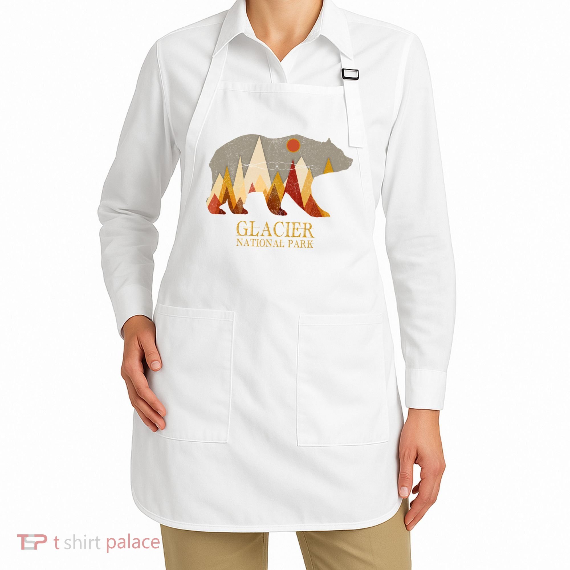 Retro Glacier Grizzly Bear Gift National Park Gift Apron