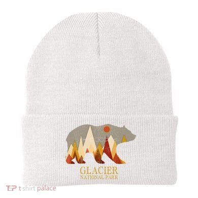 Retro Glacier Grizzly Bear Gift National Park Gift Beanie