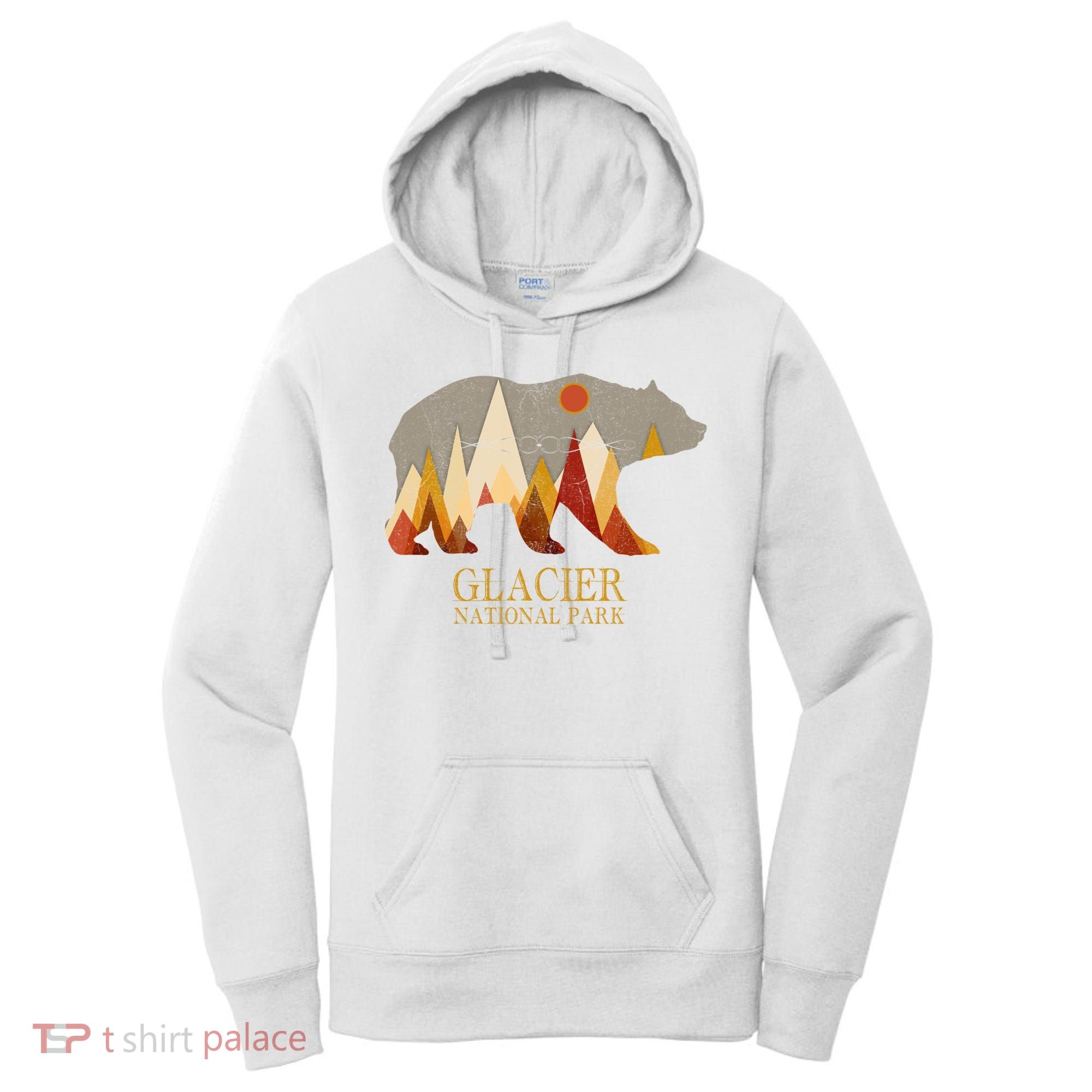 Retro Glacier Grizzly Bear Gift National Park Gift Women's Hoodie