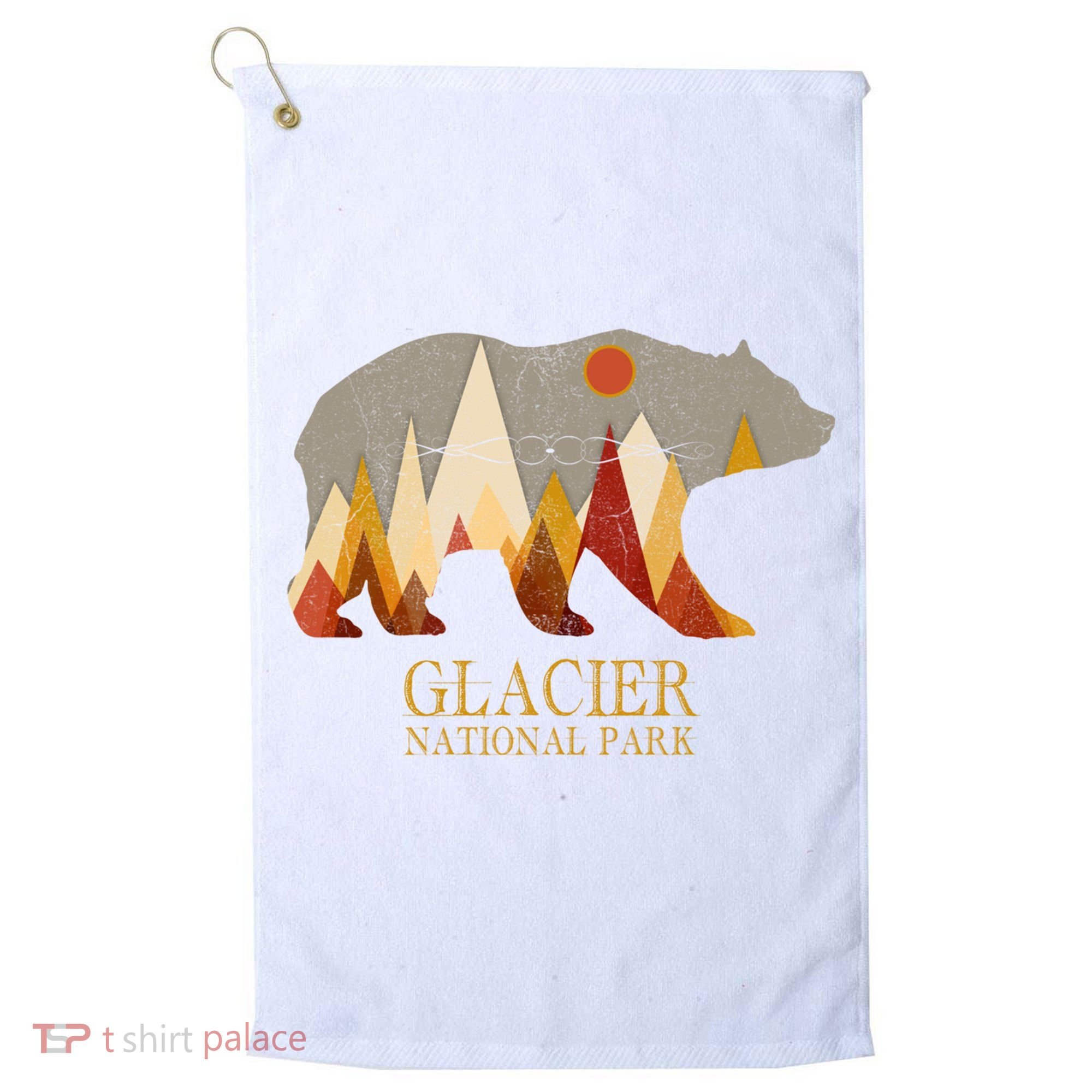 Retro Glacier Grizzly Bear Gift National Park Gift Golf Towel