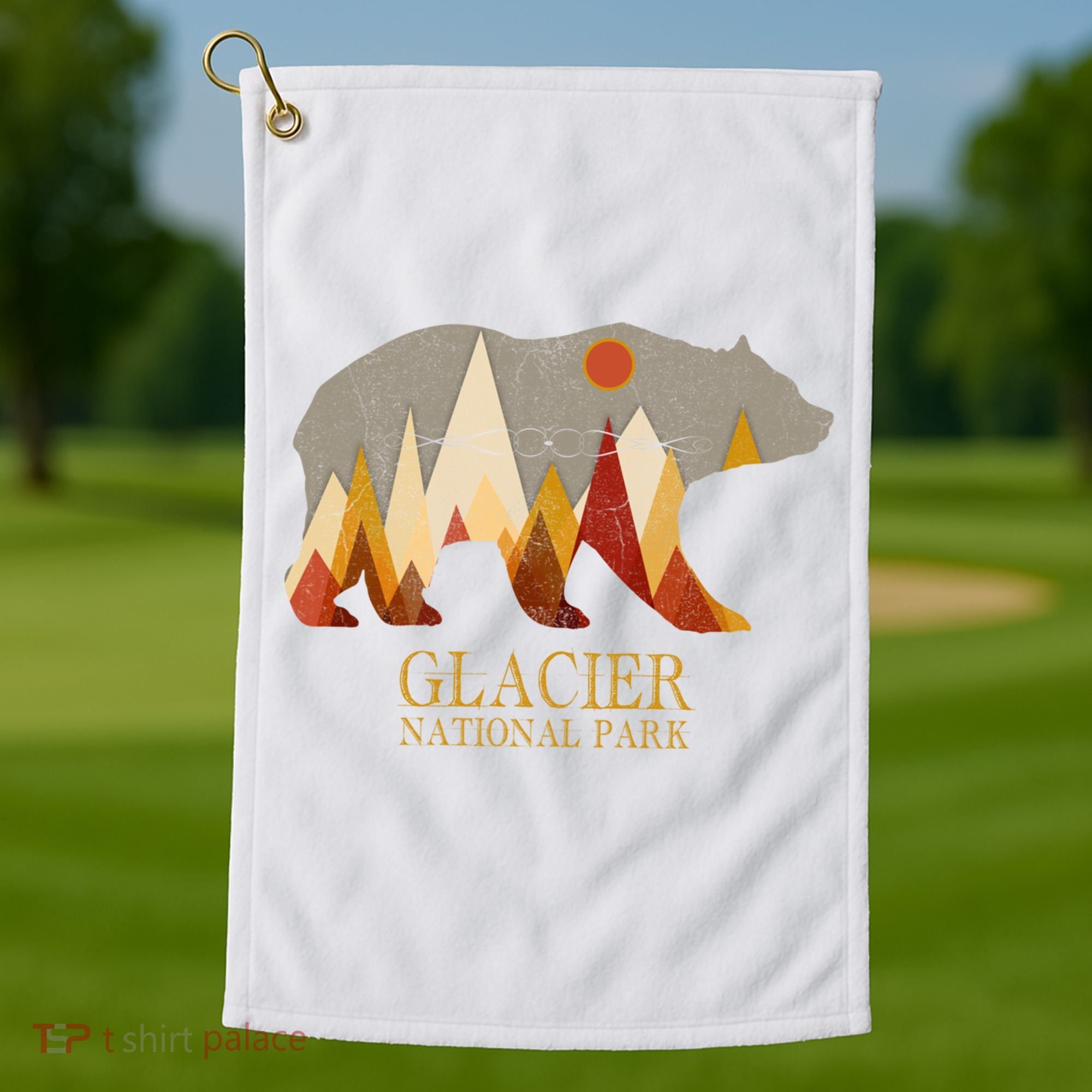 Retro Glacier Grizzly Bear Gift National Park Gift Golf Towel