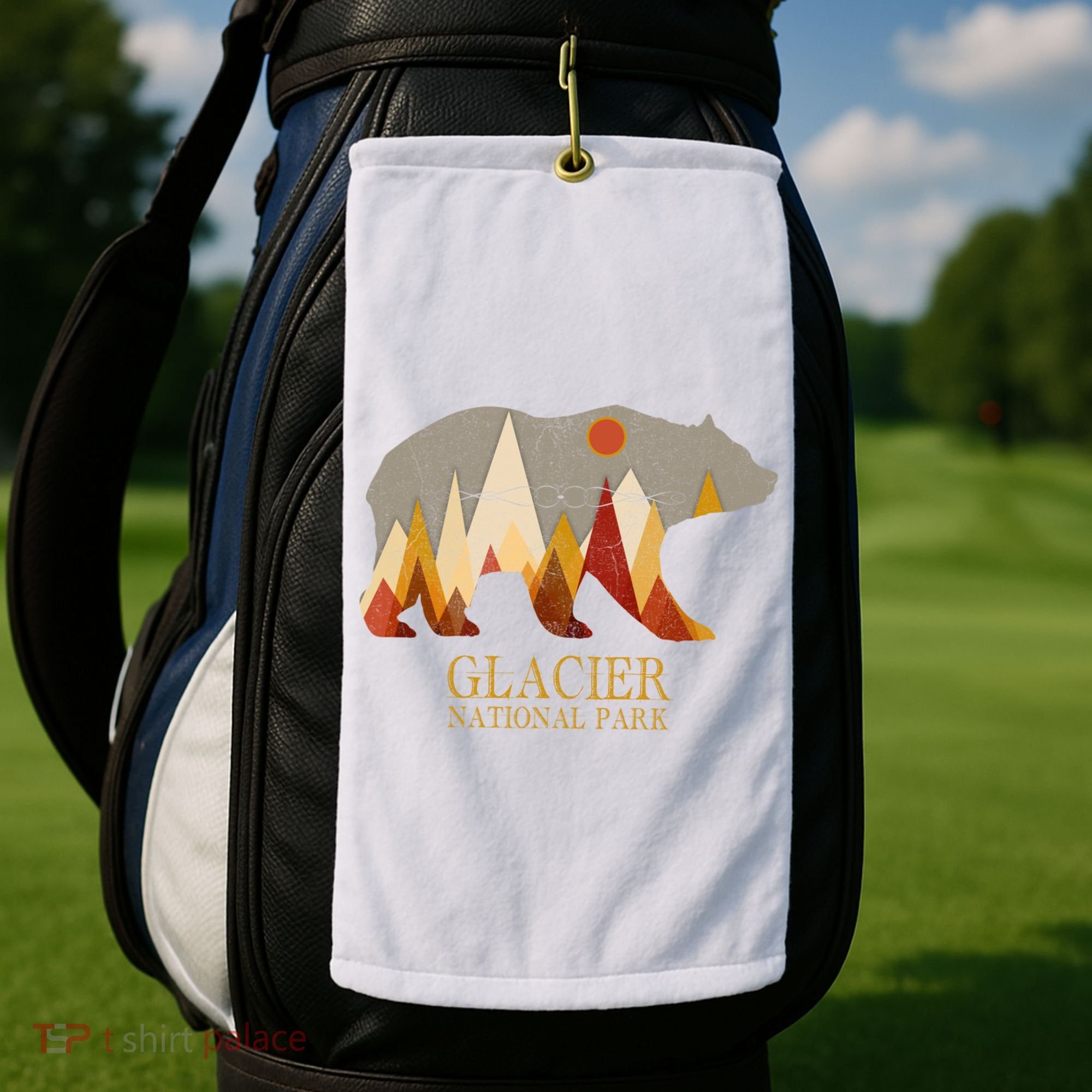 Retro Glacier Grizzly Bear Gift National Park Gift Golf Towel