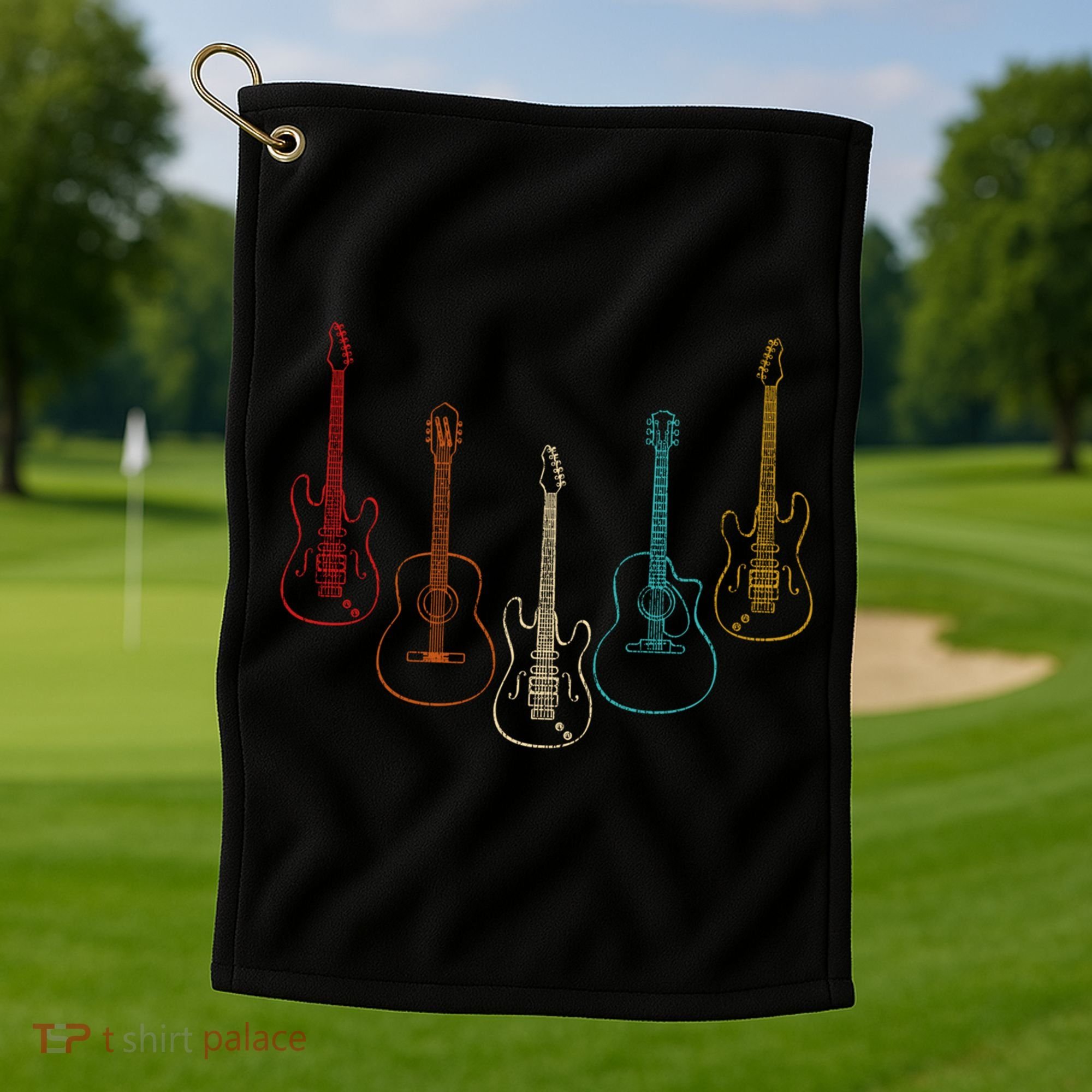 Retro Guitar Gift Golf Towel