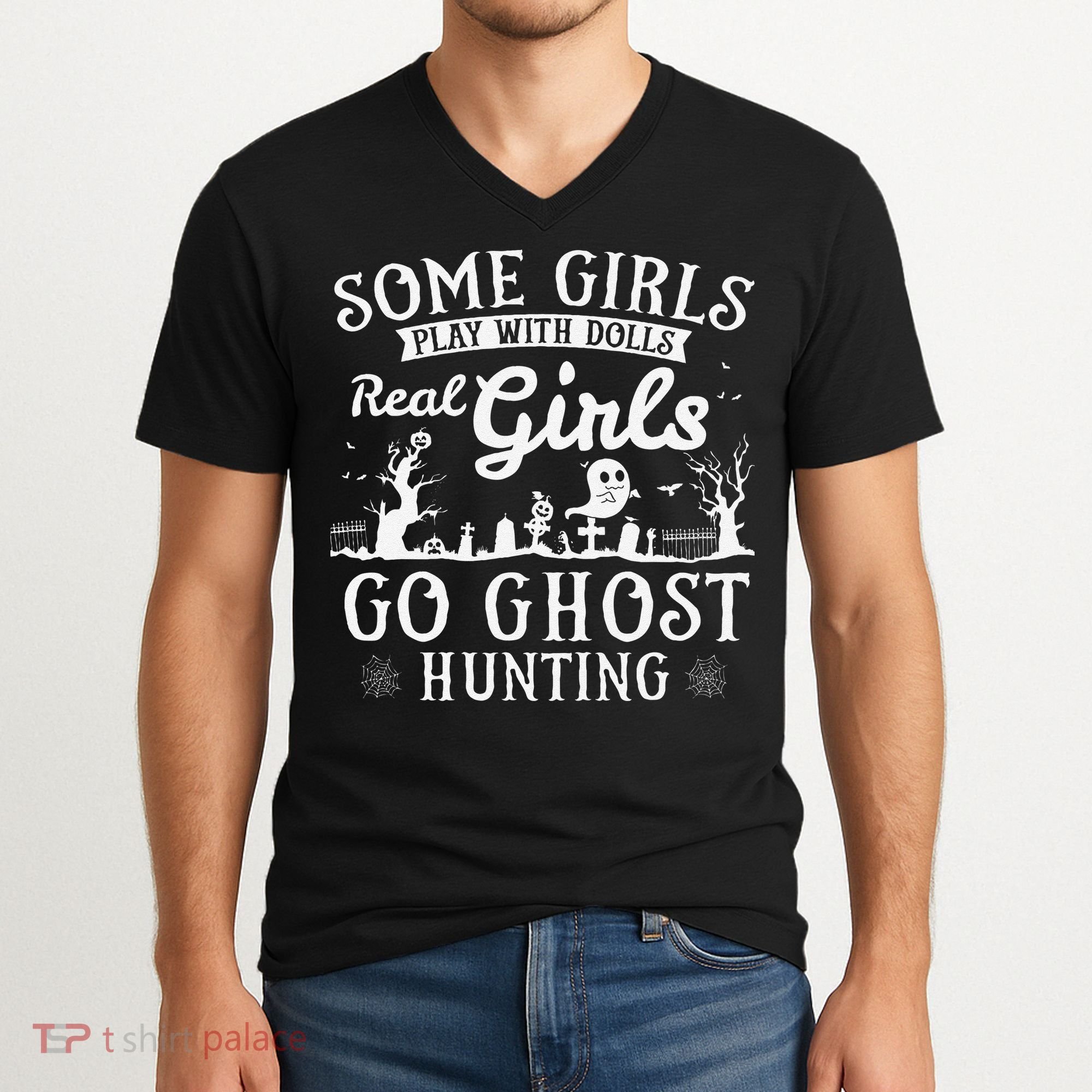 Real Go Ghost Hunting Ghosts Paranormal Researcher V-Neck T-Shirt