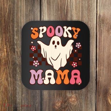 Retro Groovy Halloween Ghost Spooky Mama Costume Coaster