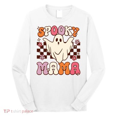 Retro Groovy Halloween Ghost Spooky Mama Costume Long Sleeve Shirt