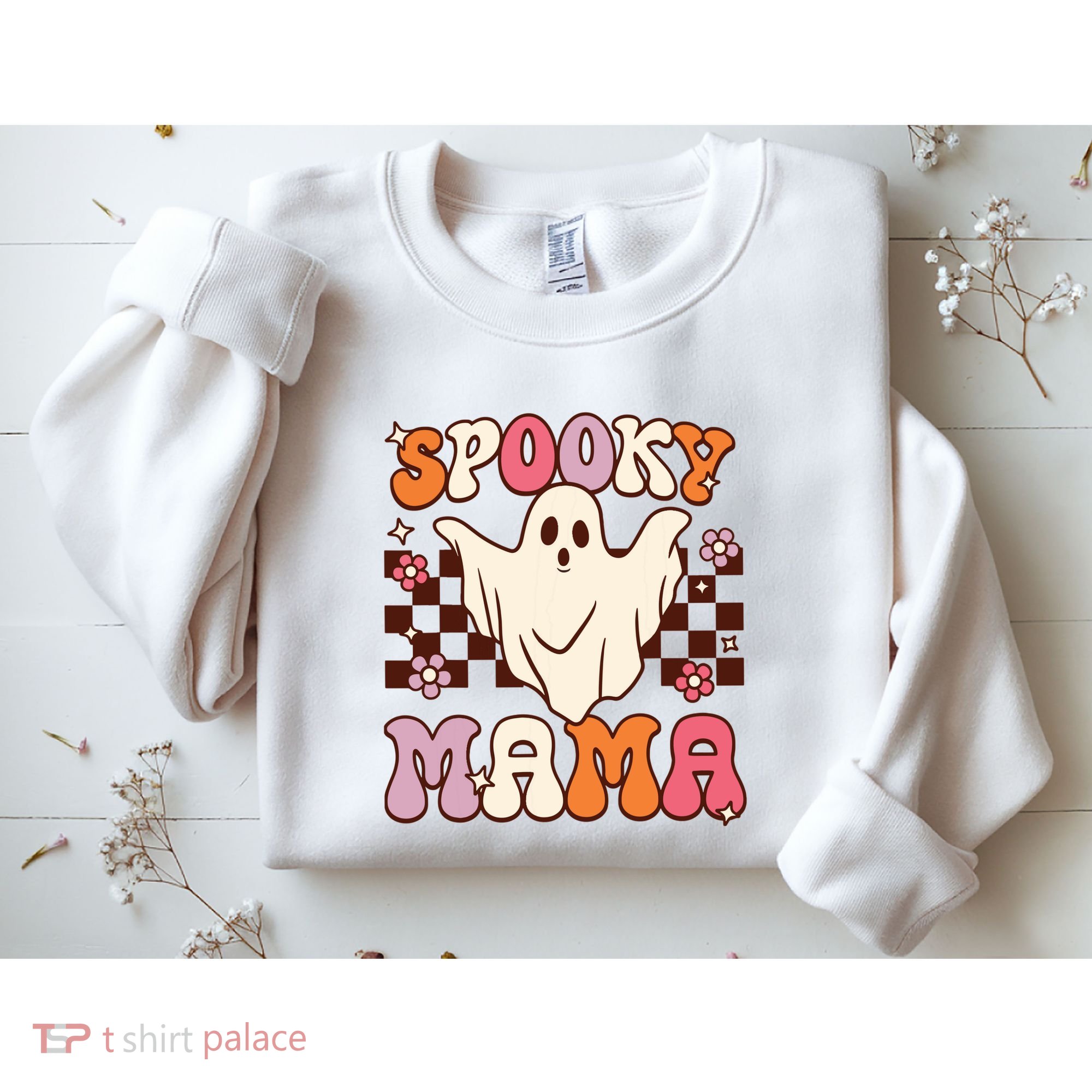 Retro Groovy Halloween Ghost Spooky Mama Costume Sweatshirt