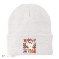 Retro Groovy Halloween Ghost Spooky Mama Costume Beanie thumb 0