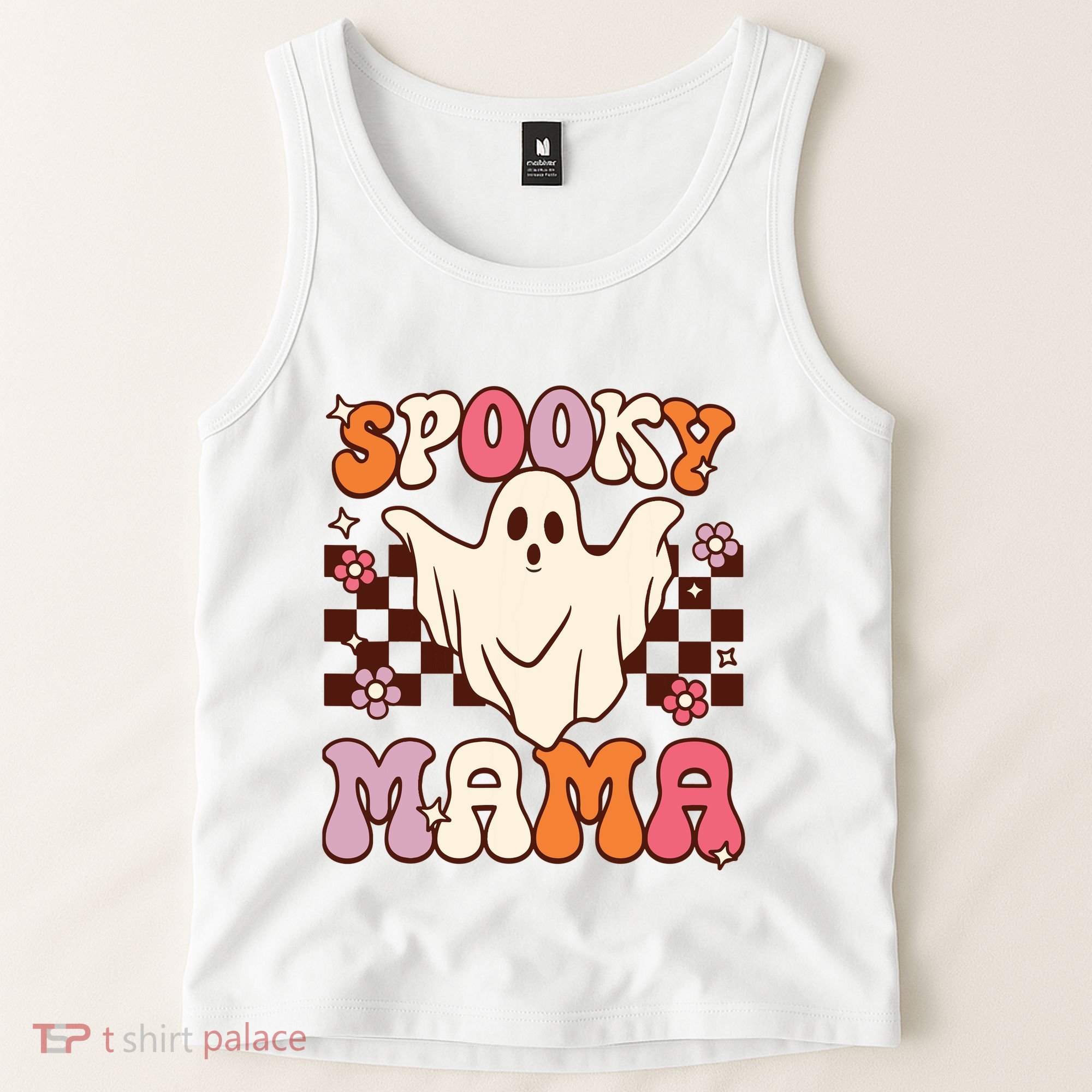 Retro Groovy Halloween Ghost Spooky Mama Costume Tank Top