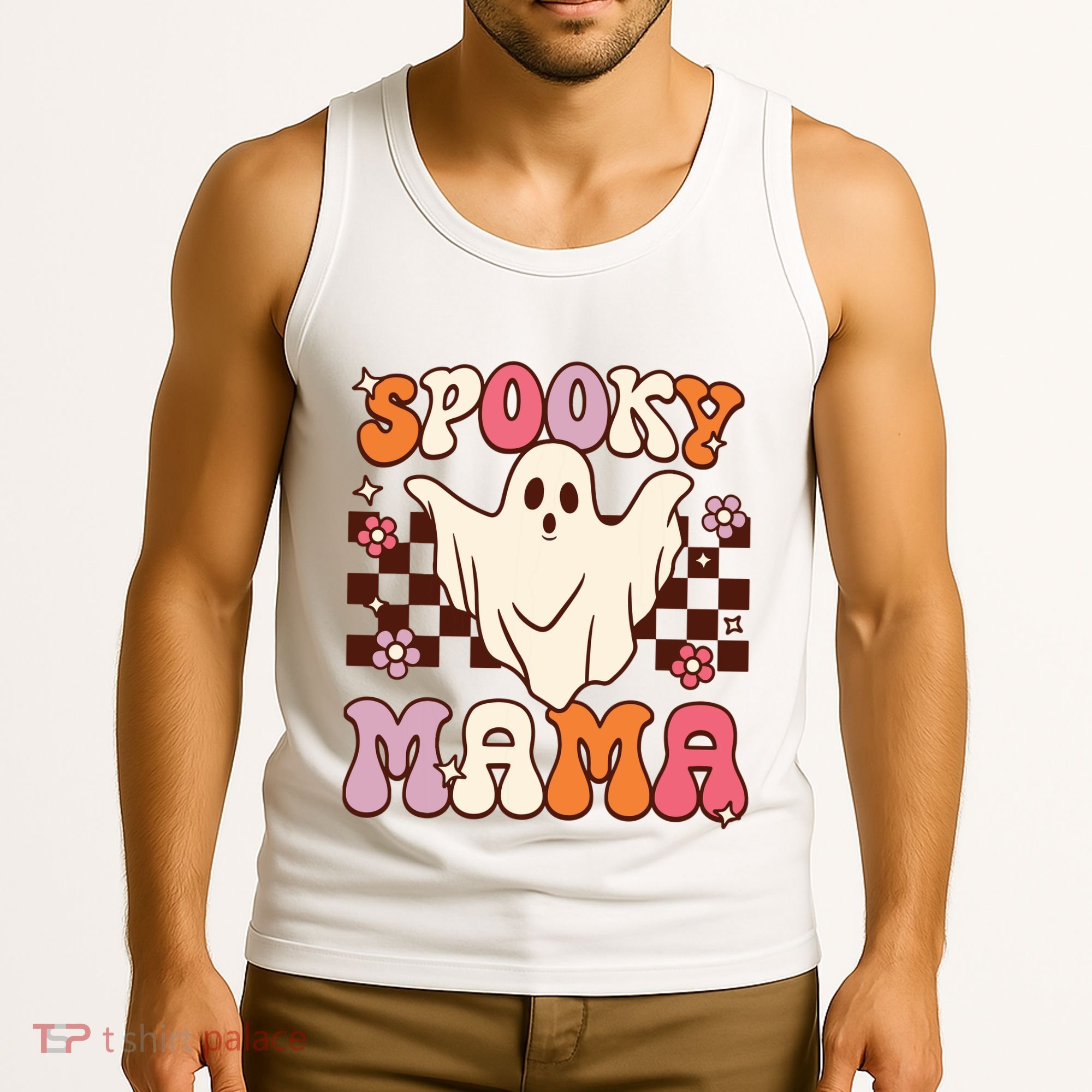 Retro Groovy Halloween Ghost Spooky Mama Costume Tank Top