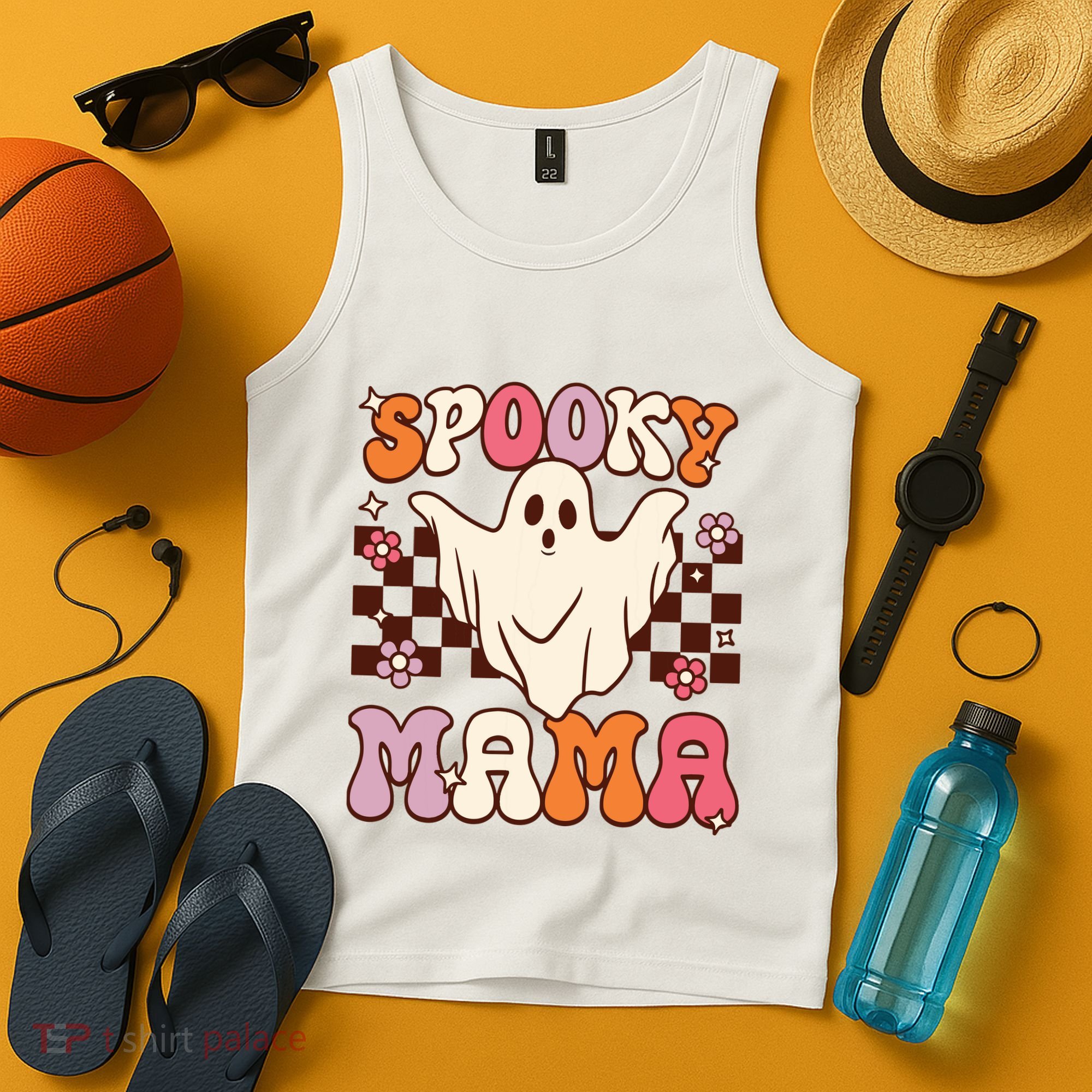 Retro Groovy Halloween Ghost Spooky Mama Costume Tank Top