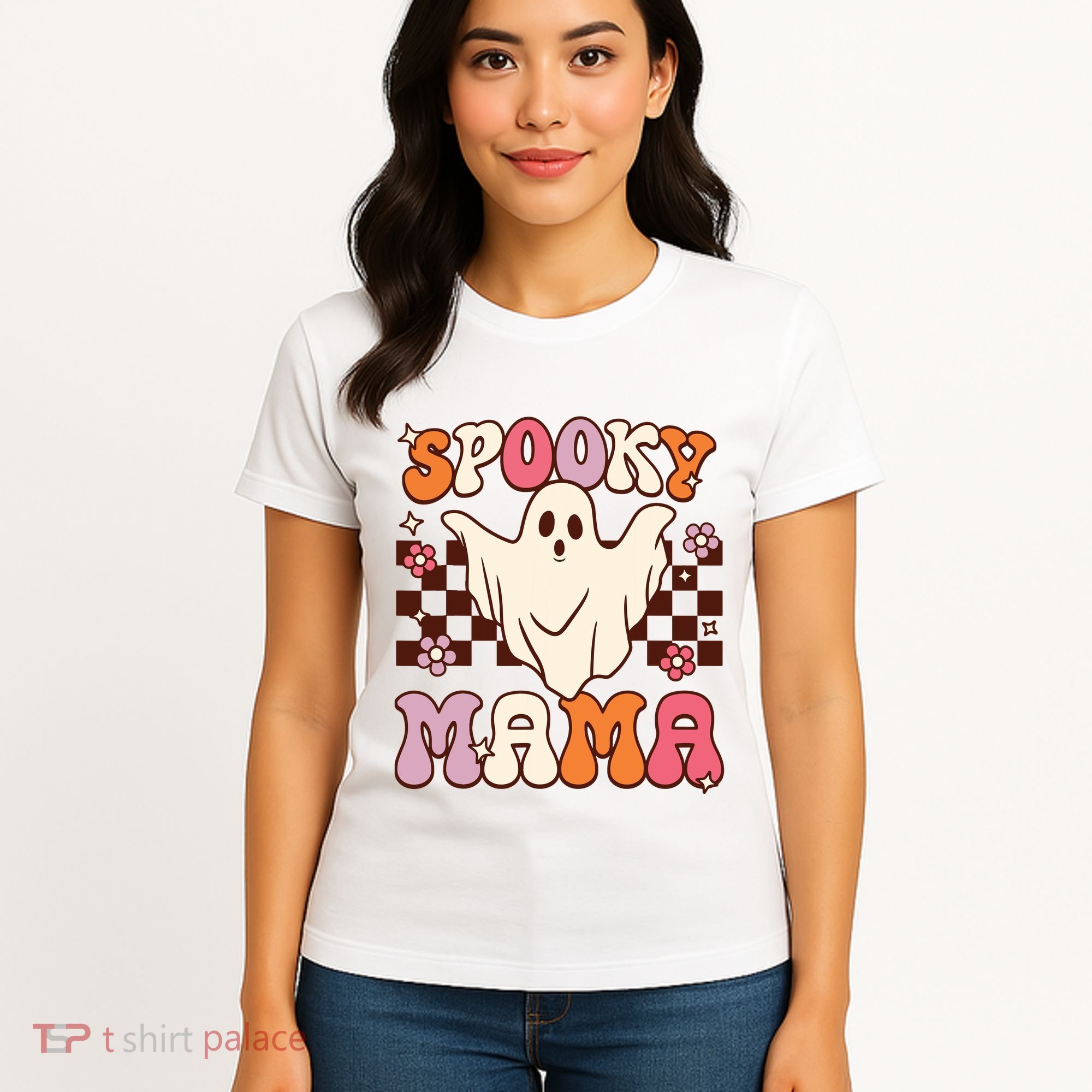 Retro Groovy Halloween Ghost Spooky Mama Costume Women's T-Shirt