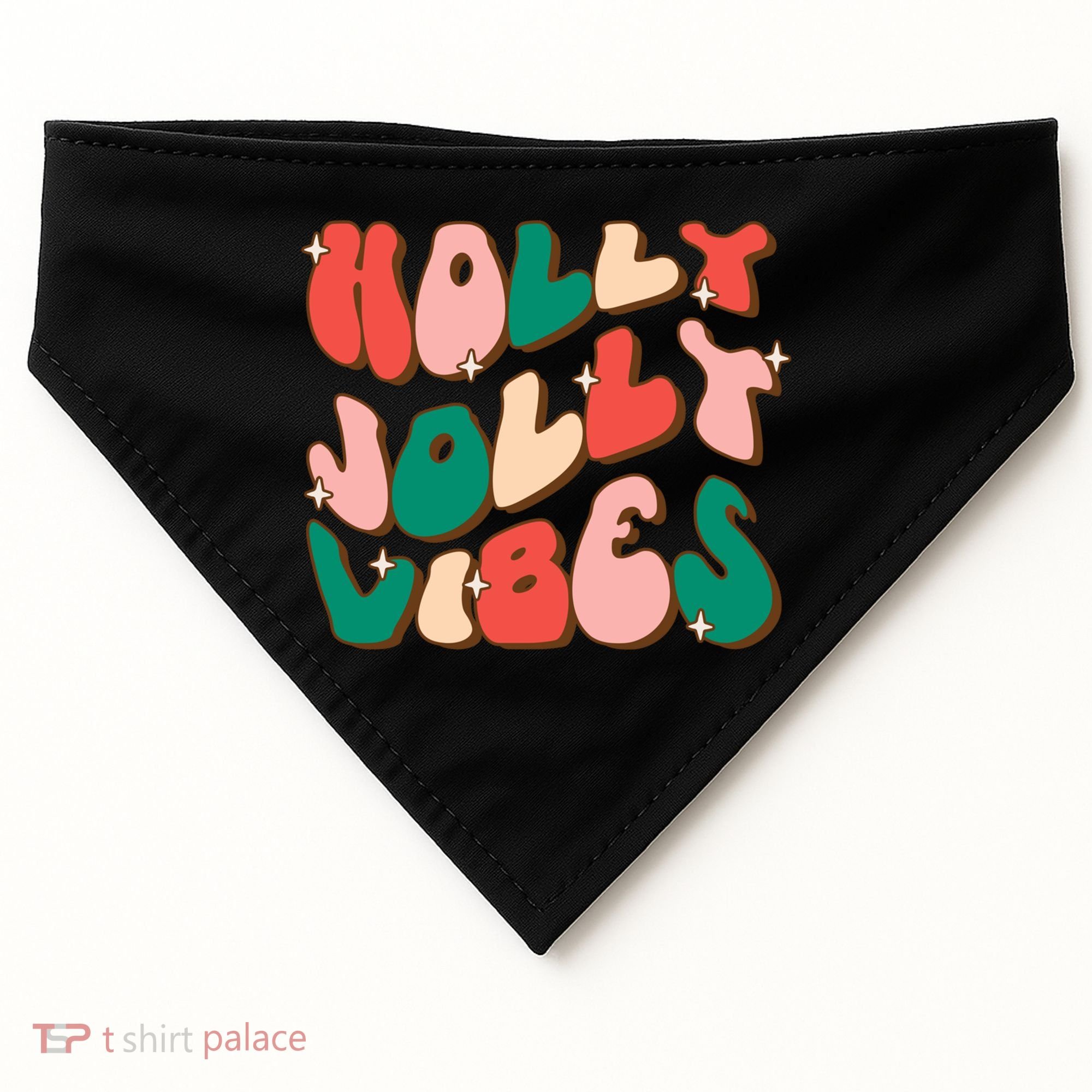 Retro Groovy Holly Xmas Jolly Vibes Christmas For Cool Gift USA-Made Doggie Bandana
