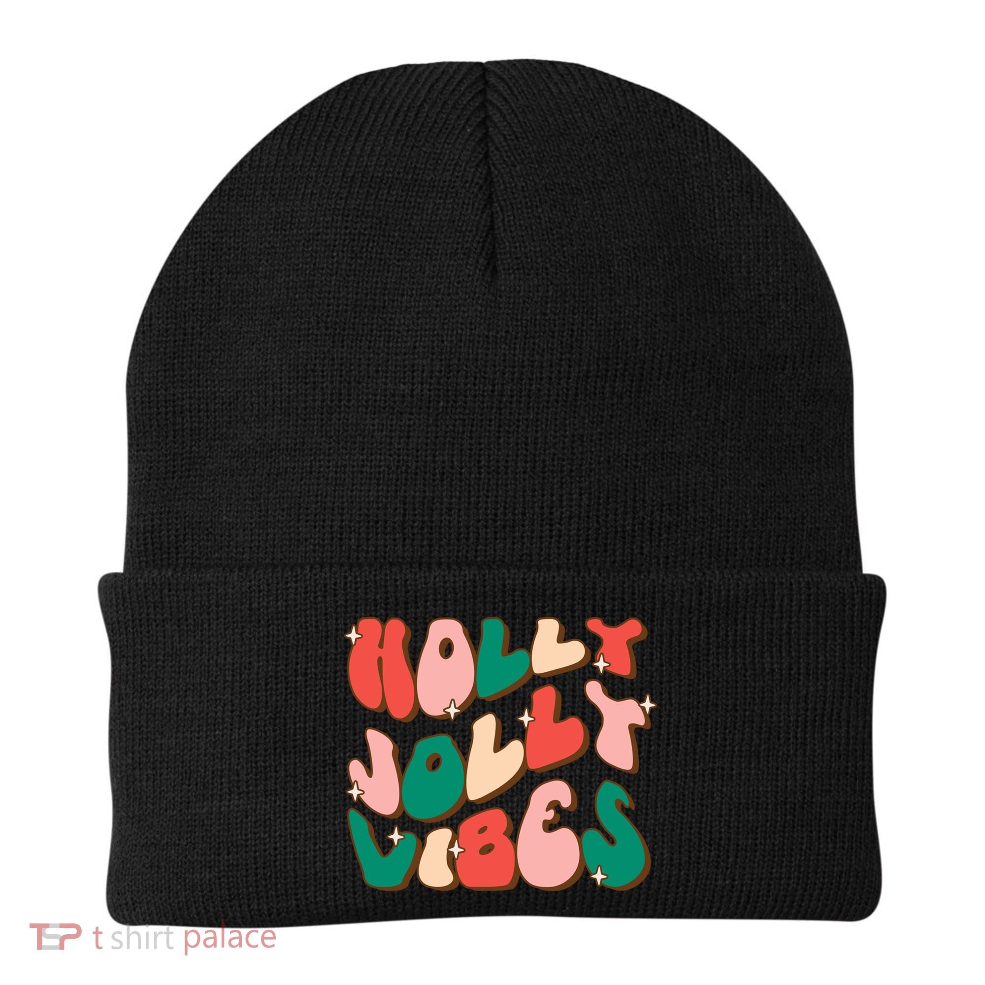 Retro Groovy Holly Xmas Jolly Vibes Christmas For Cool Gift Beanie