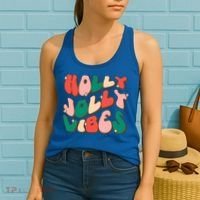 Retro Groovy Holly Xmas Jolly Vibes Christmas For Cool Gift Women's Tank Top thumb 2