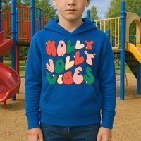 Retro Groovy Holly Xmas Jolly Vibes Christmas For Cool Gift Kids Hoodie thumb 2