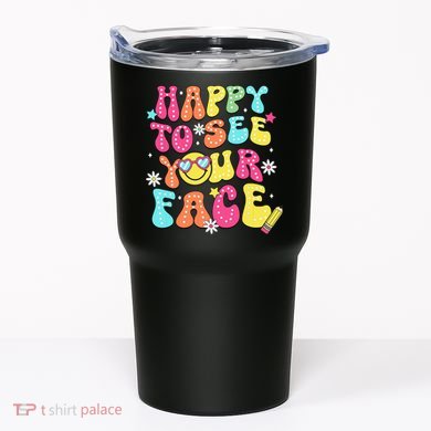 Retro Groovy Happy To See Your Face Back To School Teacher Tumbler