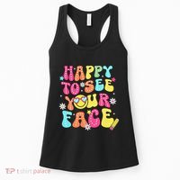 Retro Groovy Happy To See Your Face Back To School Teacher Women's Tank Top thumb 0