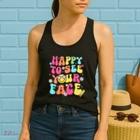 Retro Groovy Happy To See Your Face Back To School Teacher Women's Tank Top thumb 2