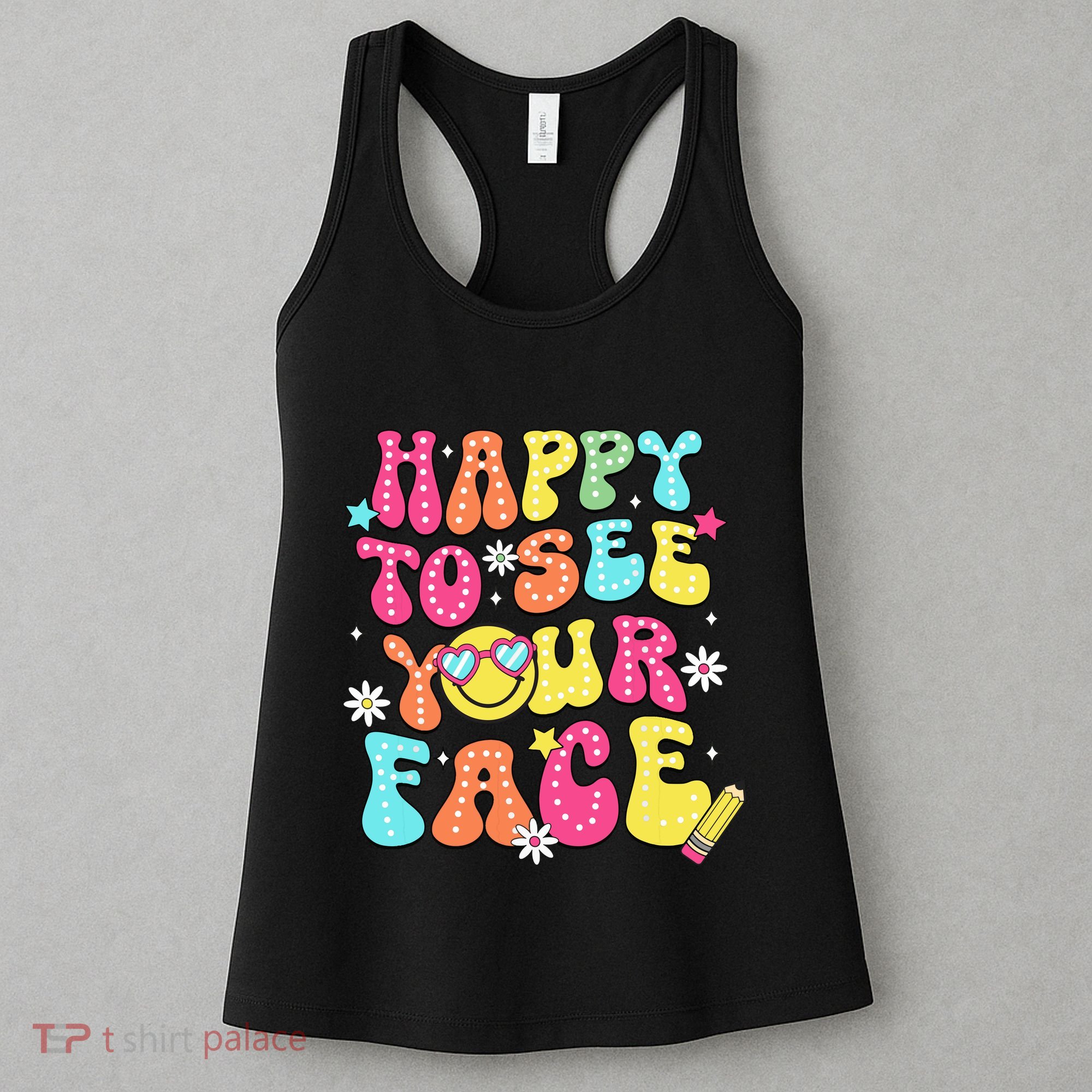 Retro Groovy Happy To See Your Face Back To School Teacher Women's Tank Top