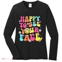 Retro Groovy Happy To See Your Face Back To School Teacher Women's Long Sleeve Shirt thumb 0