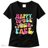 Retro Groovy Happy To See Your Face Back To School Teacher Women's T-Shirt thumb 0