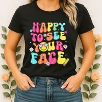 Retro Groovy Happy To See Your Face Back To School Teacher Women's T-Shirt thumb 2